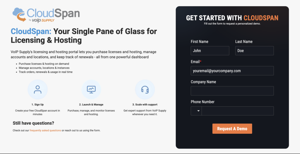 VoIP Supply CloudSpan launch announcement — brand-agnostic platform for PBX licensing and hosting management.